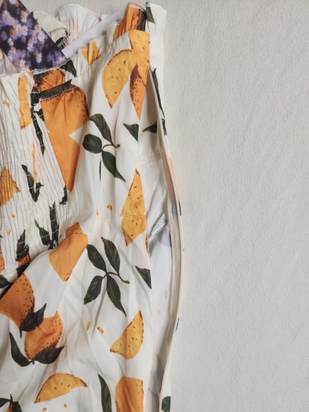 CIDER Lemon Print Ruffle Hem Tie Shoulder Mini Dress XL NWT Smocked Back - Picture 7 of 8